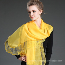 Yellow Polyester Chiffon Scarf Lace Shawls for Women